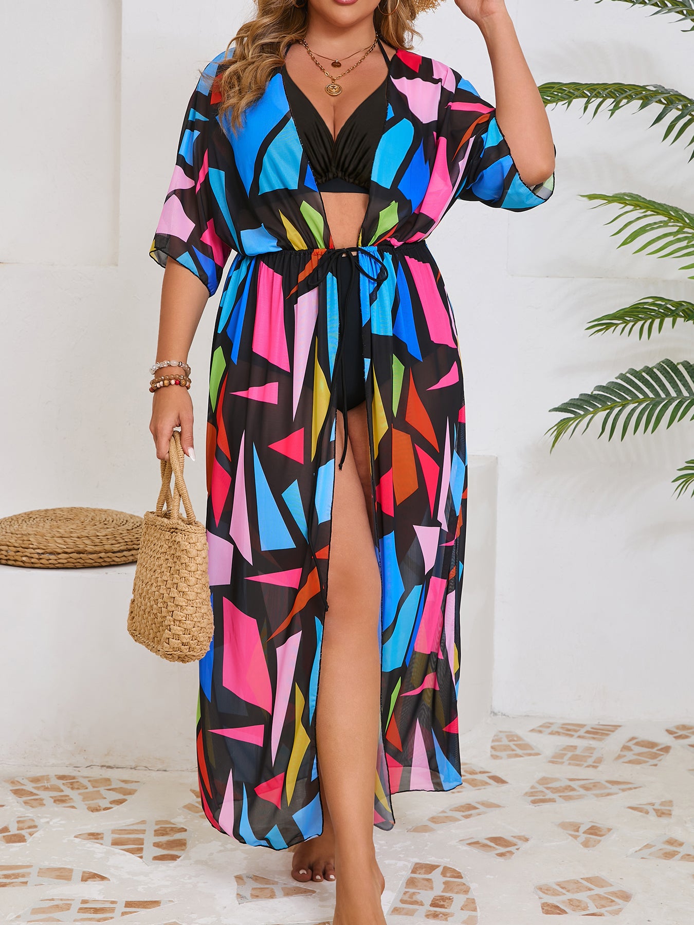 Geometric Chiffon Swim Cover-Up