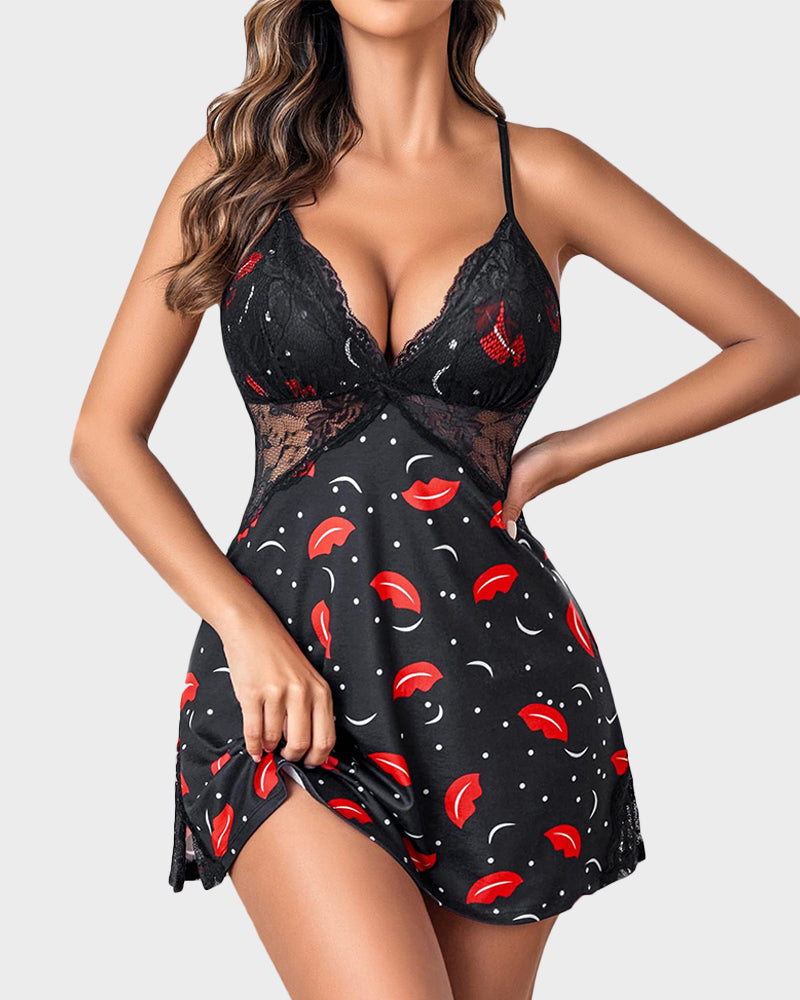 Ocevara Lace Trim Slit Sleep Dress Babydoll Teddy Lingerie - image 16