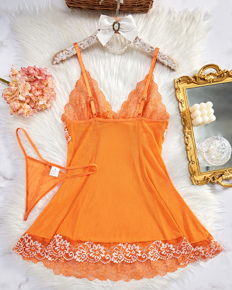 Ocevara Sexy Sheer Lace Nightgown with G-String - image 10