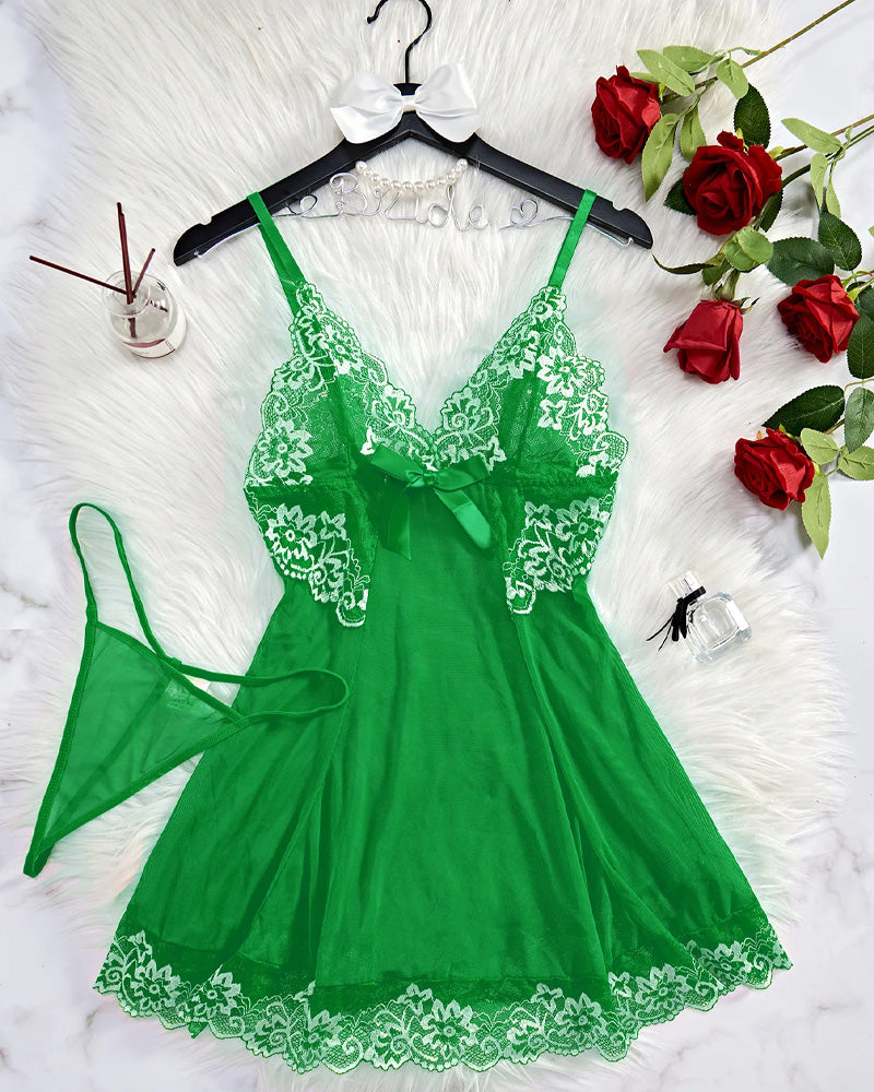 Ocevara Sexy Sheer Lace Nightgown with G-String - image 7