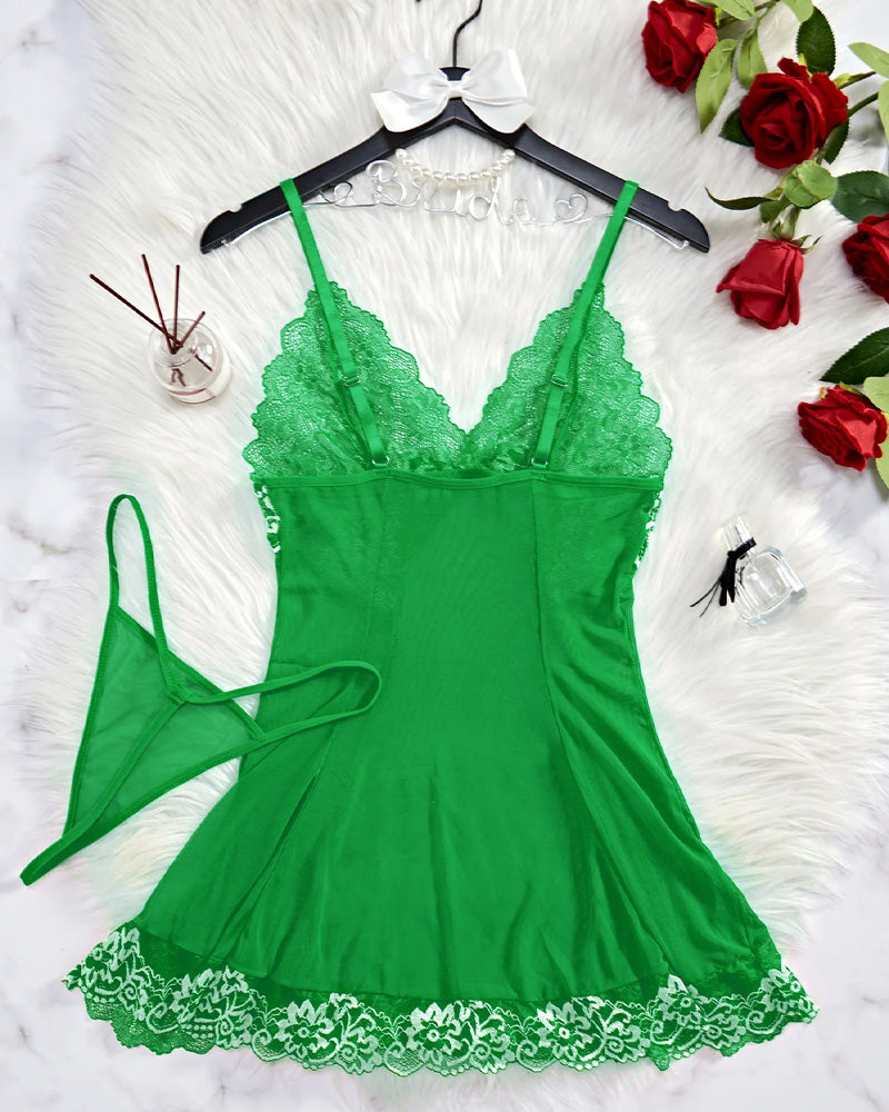 Ocevara Sexy Sheer Lace Nightgown with G-String - image 8