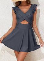 Ocevara - Women's One Piece Swimsuit Ruffle Cutout Swimdress Tummy Control V Neck Wrap Swimwear