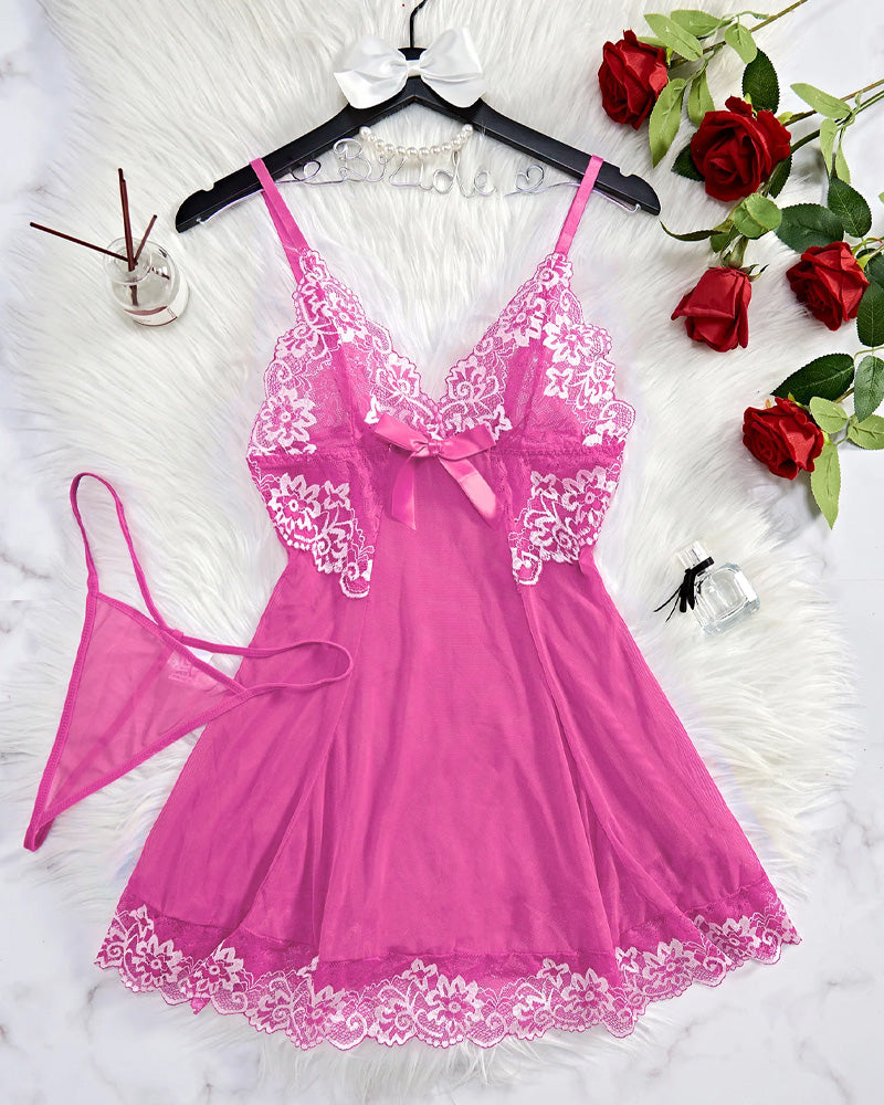 Ocevara Sexy Sheer Lace Nightgown with G-String - image 14