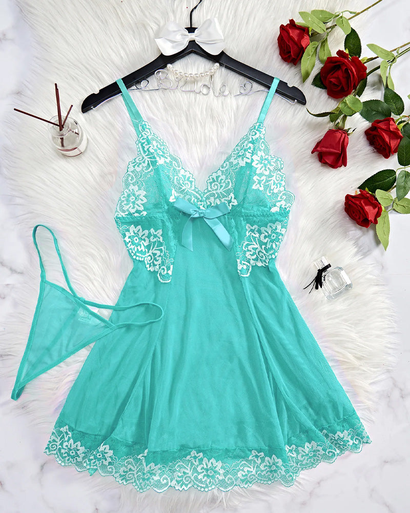 Ocevara Sexy Sheer Lace Nightgown with G-String - image 18