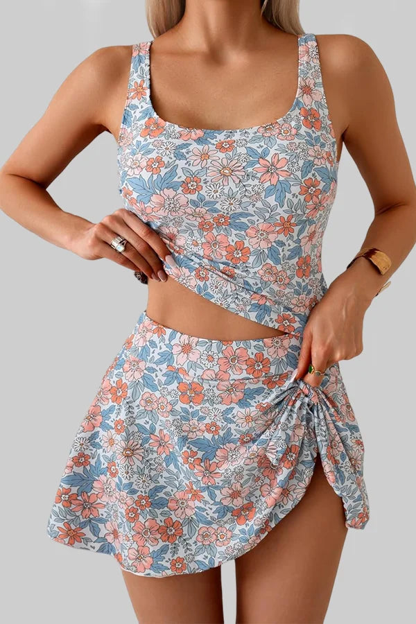 Tankini Swimsuit for Women Tummy Control Two Piece Bathing Suit High Waisted Tank Top with Swim Skirt Main image