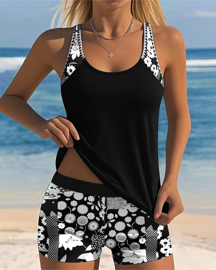 Mid Waisted Floral Print Tankini Set Main image