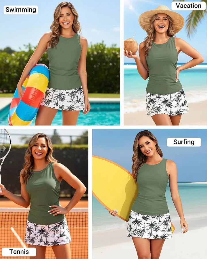 Ocevara Women's Tankini Swimsuits with Skirt - Two Piece Tummy Control Bathing Suits High Neck Swimwear - image 5