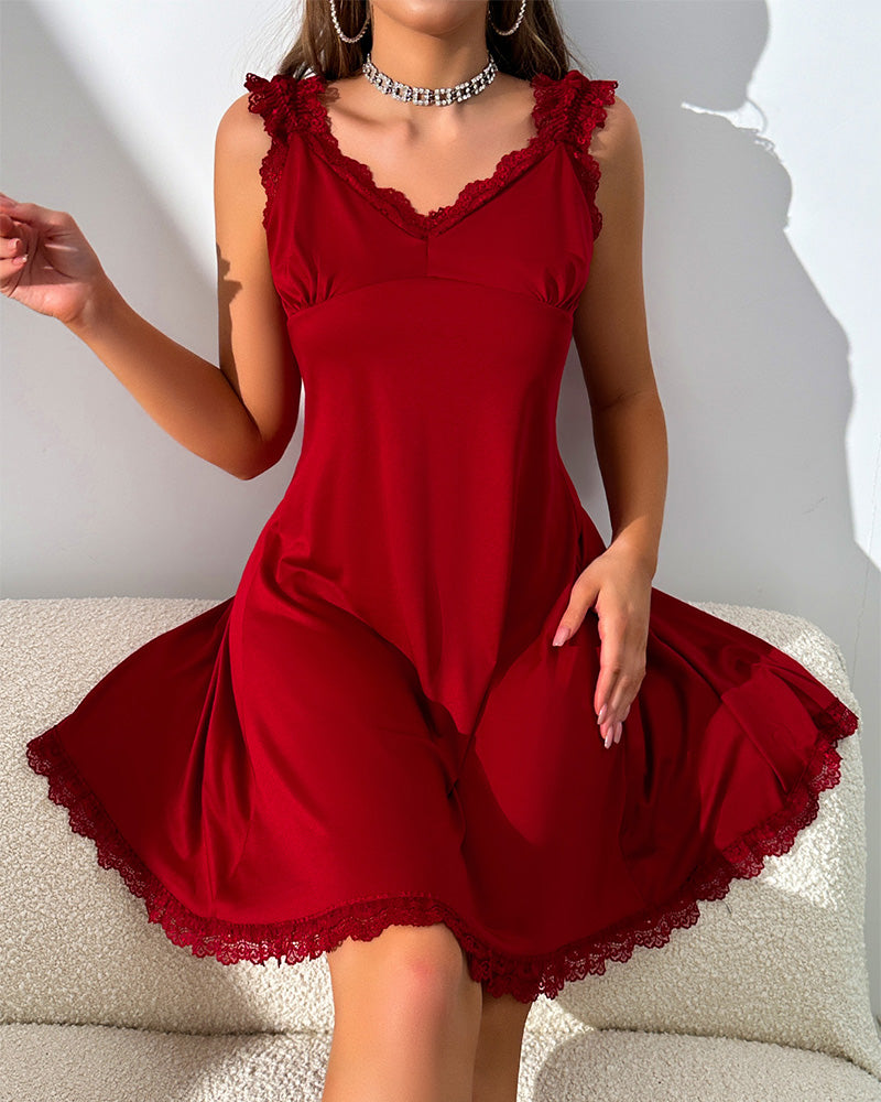 Ocevara Sexy V-Back High Slit Lace Nightgown - image 17