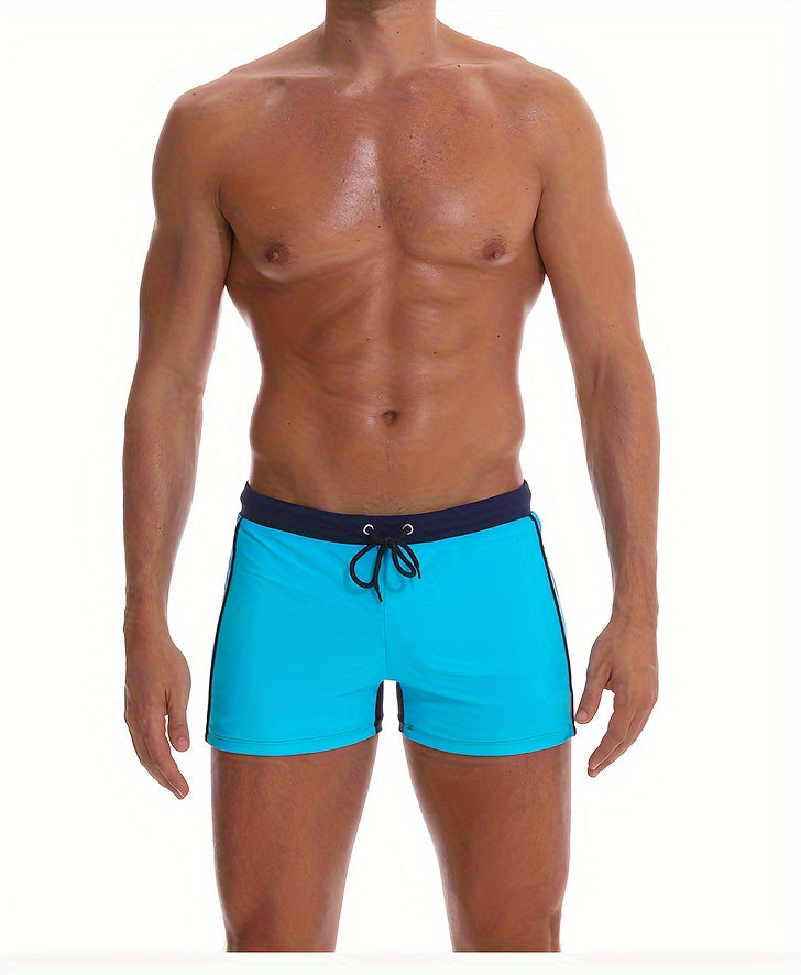 Men's Solid Color Drawstring Square-Leg Swim Trunks