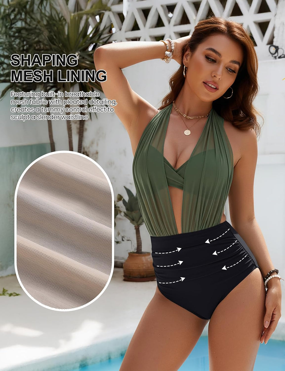 High Waisted Tummy Control Mesh Bikini Set