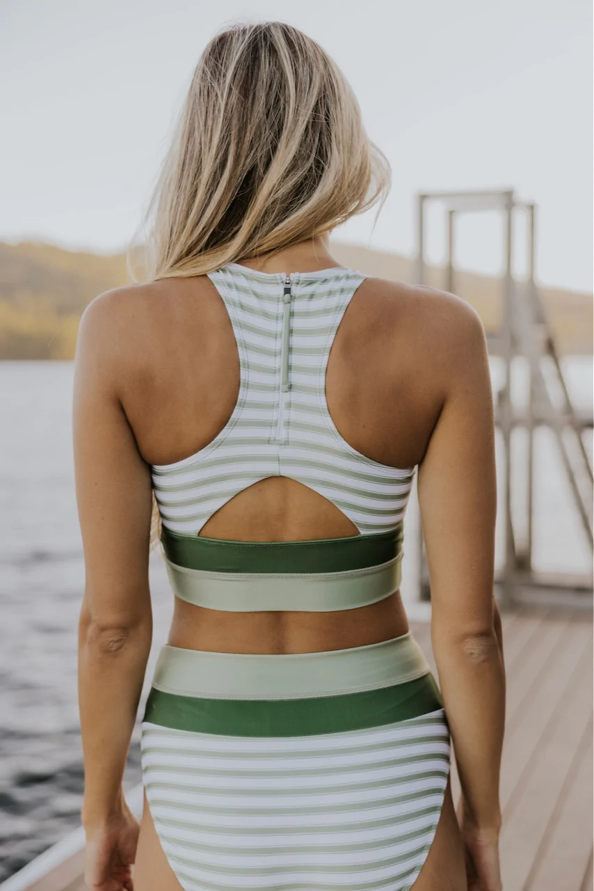 Ocevara Striped Zipper Back Chic Bikini Set - image 2