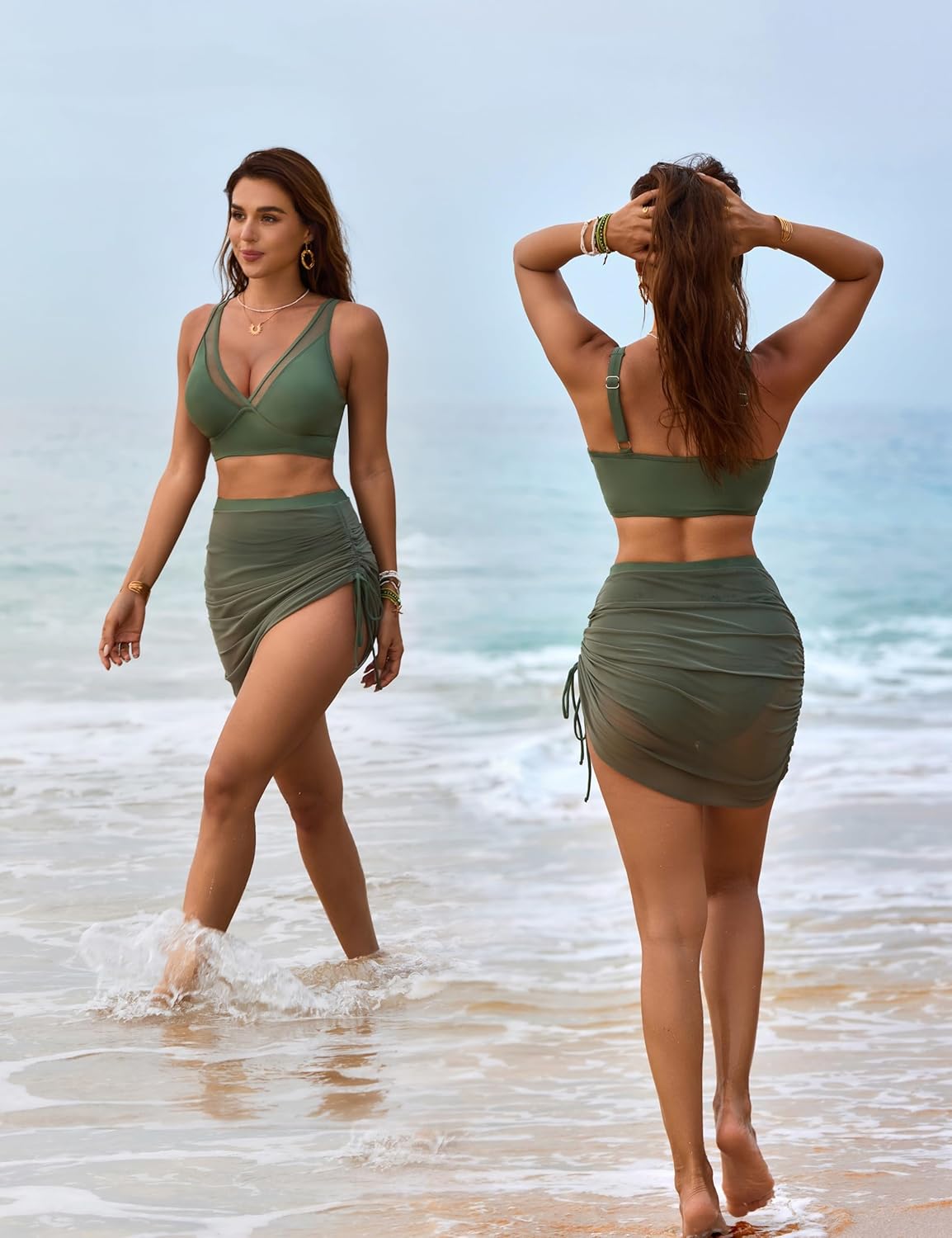 Ocevara Ocevara - Women's Swim Skirt High Waisted Bikini Sets Tummy Control Swimsuits Mesh Sarong - image 5
