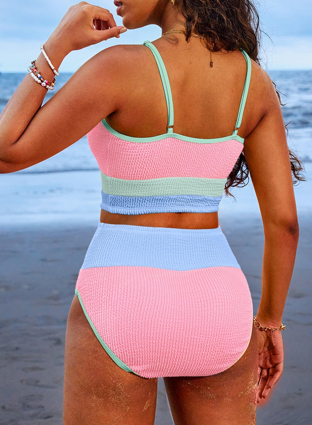 Ocevara Ocevara - Women 2 Piece Bikini Set High Waisted Color Block Swimsuit Beach Scrunch Ribbed - image 14
