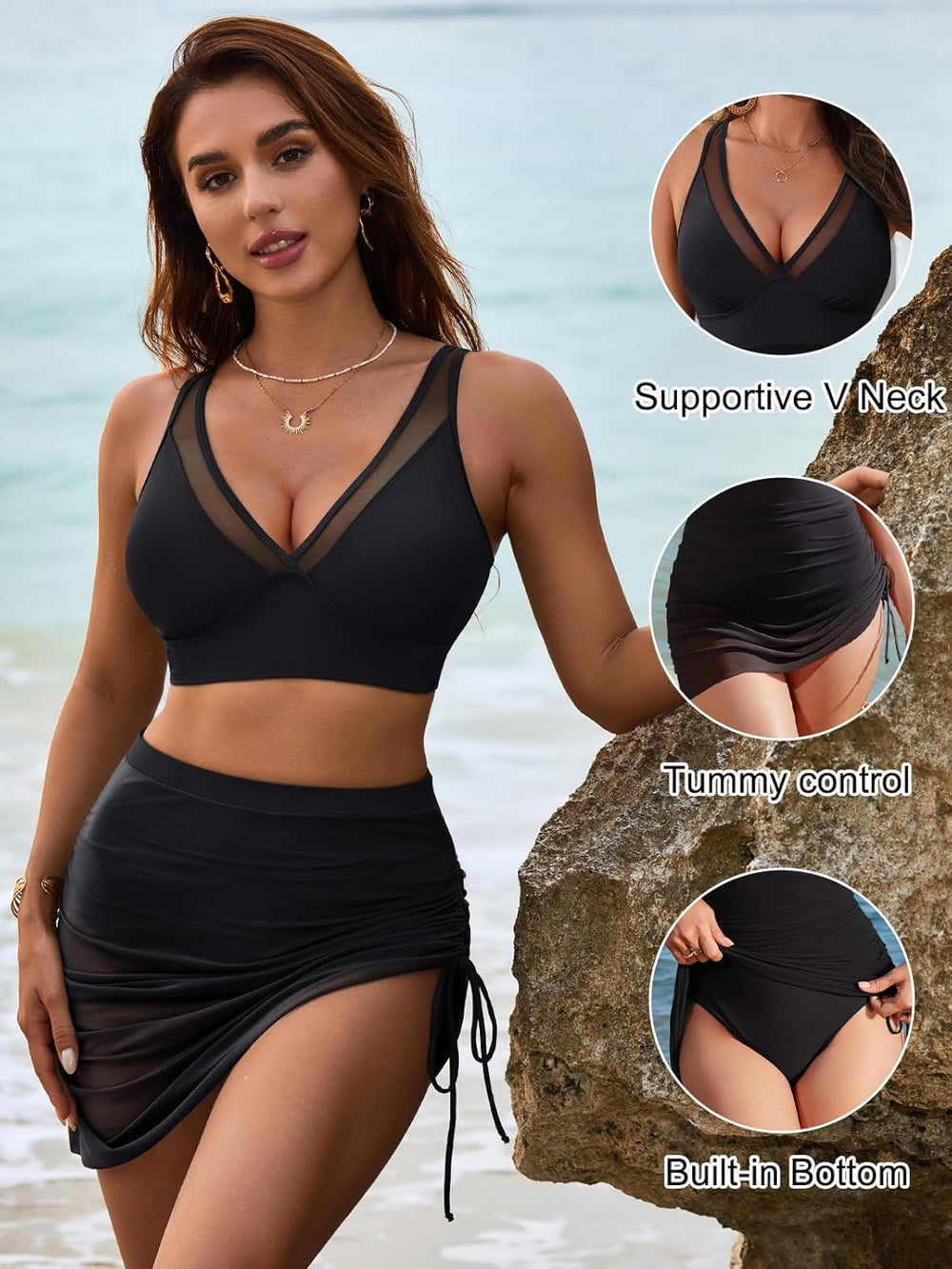 Ocevara Ocevara - Women's Swim Skirt High Waisted Bikini Sets Tummy Control Swimsuits Mesh Sarong - image 7