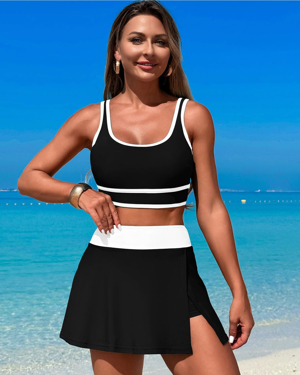 Ocevara Ocevara - High Waisted Bikini Sets Tummy Control Swim Skirt Two Piece Swim Suit Tummy Control - image 4