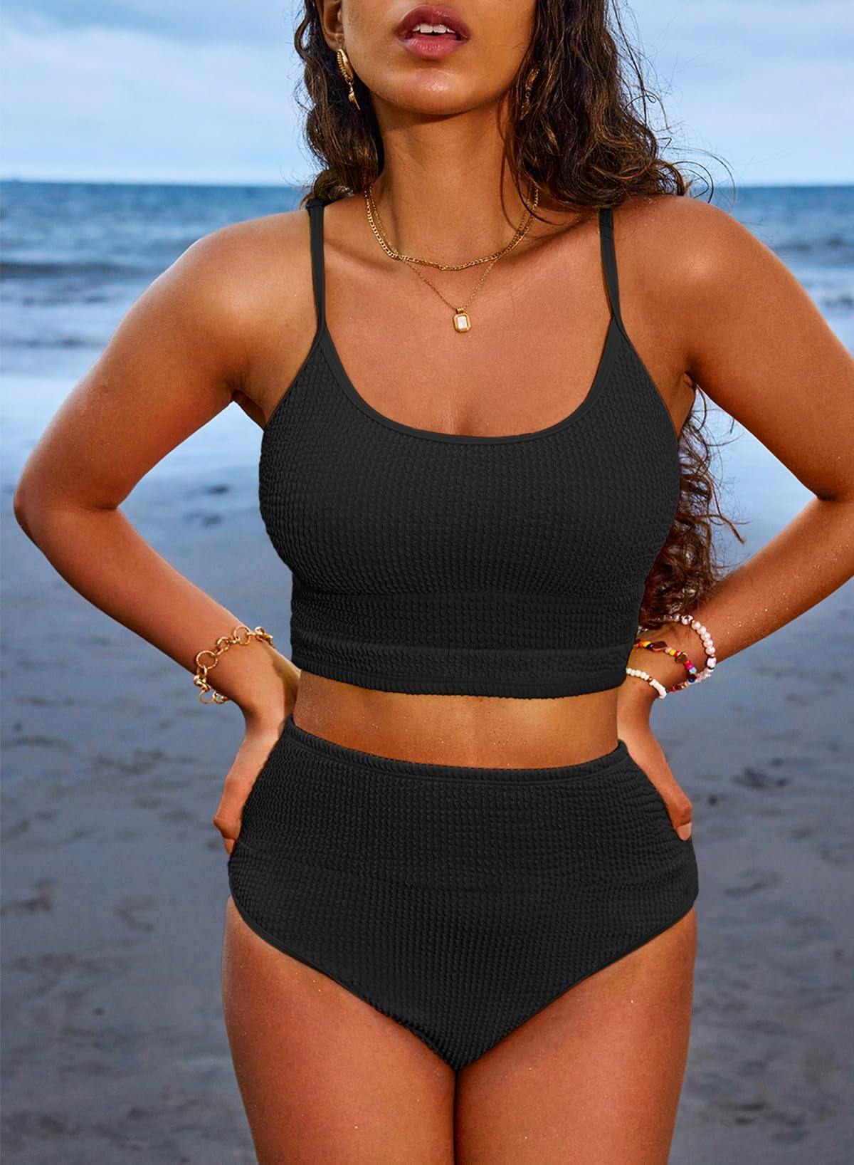 Ocevara Ocevara - Women 2 Piece Bikini Set High Waisted Color Block Swimsuit Beach Scrunch Ribbed - image 17