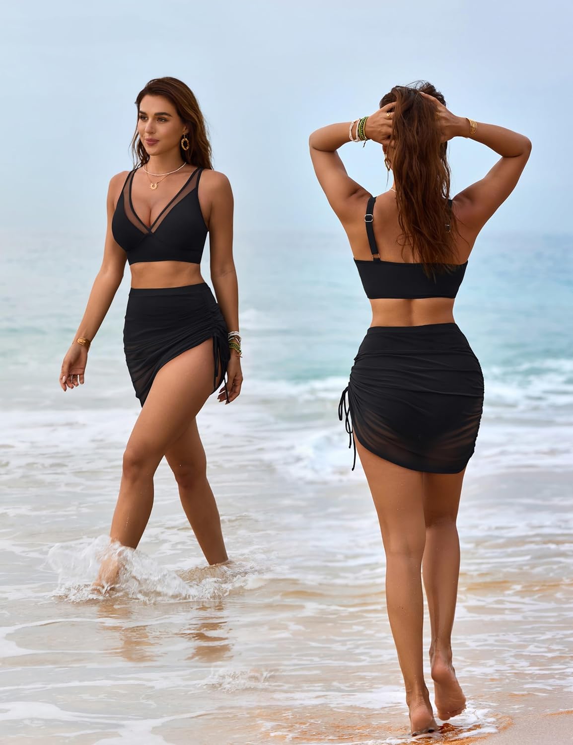 Ocevara Ocevara - Women's Swim Skirt High Waisted Bikini Sets Tummy Control Swimsuits Mesh Sarong - image 10