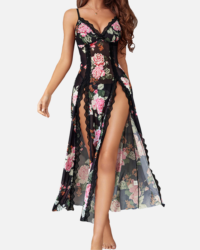 Ocevara Sexy Mesh V Neck Side Split Nightdress - image 6