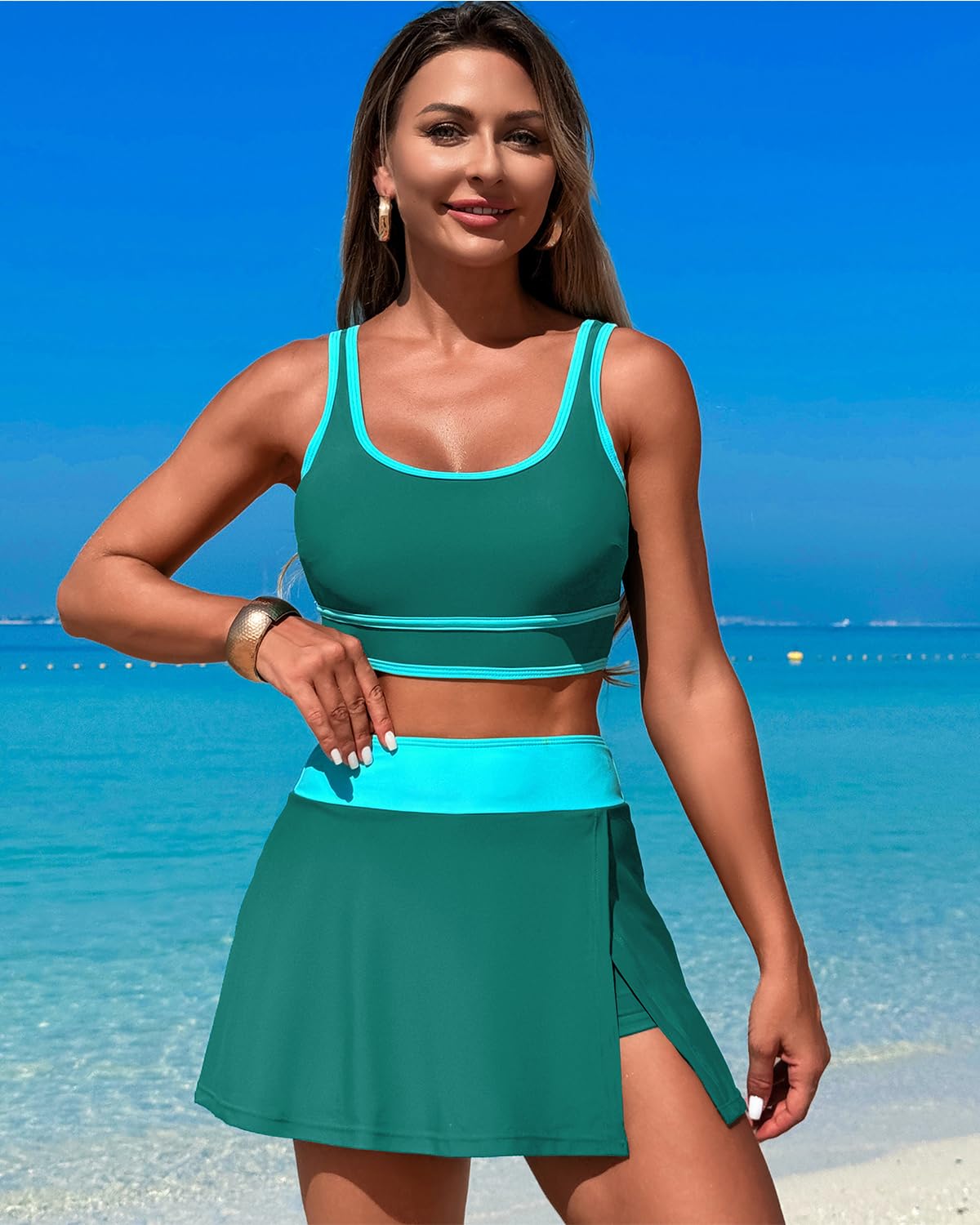 Ocevara Ocevara - High Waisted Bikini Sets Tummy Control Swim Skirt Two Piece Swim Suit Tummy Control - image 16