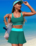 Ocevara - High Waisted Bikini Sets Tummy Control Swim Skirt Two Piece Swim Suit Tummy Control Color Block Bathing Suit