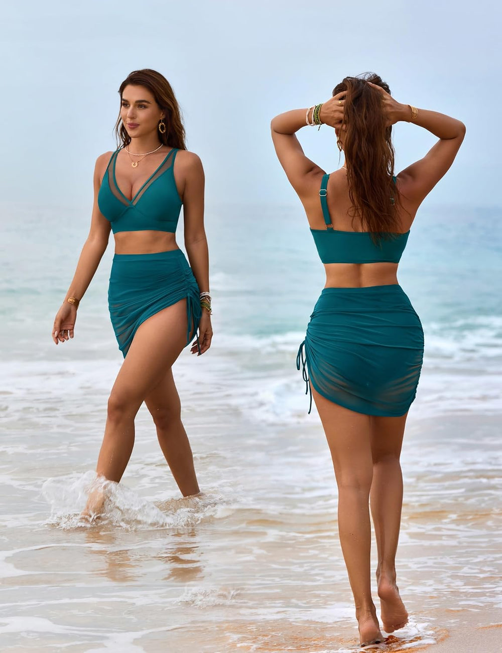 Ocevara Ocevara - Women's Swim Skirt High Waisted Bikini Sets Tummy Control Swimsuits Mesh Sarong - image 21