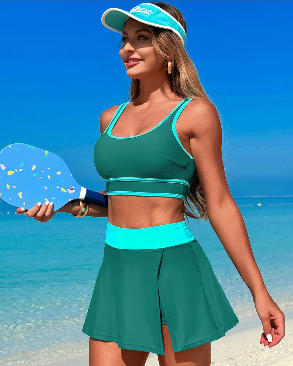 Ocevara - High Waisted Bikini Sets Tummy Control Swim Skirt Two Piece Swim Suit Tummy Control Color Block Bathing Suit