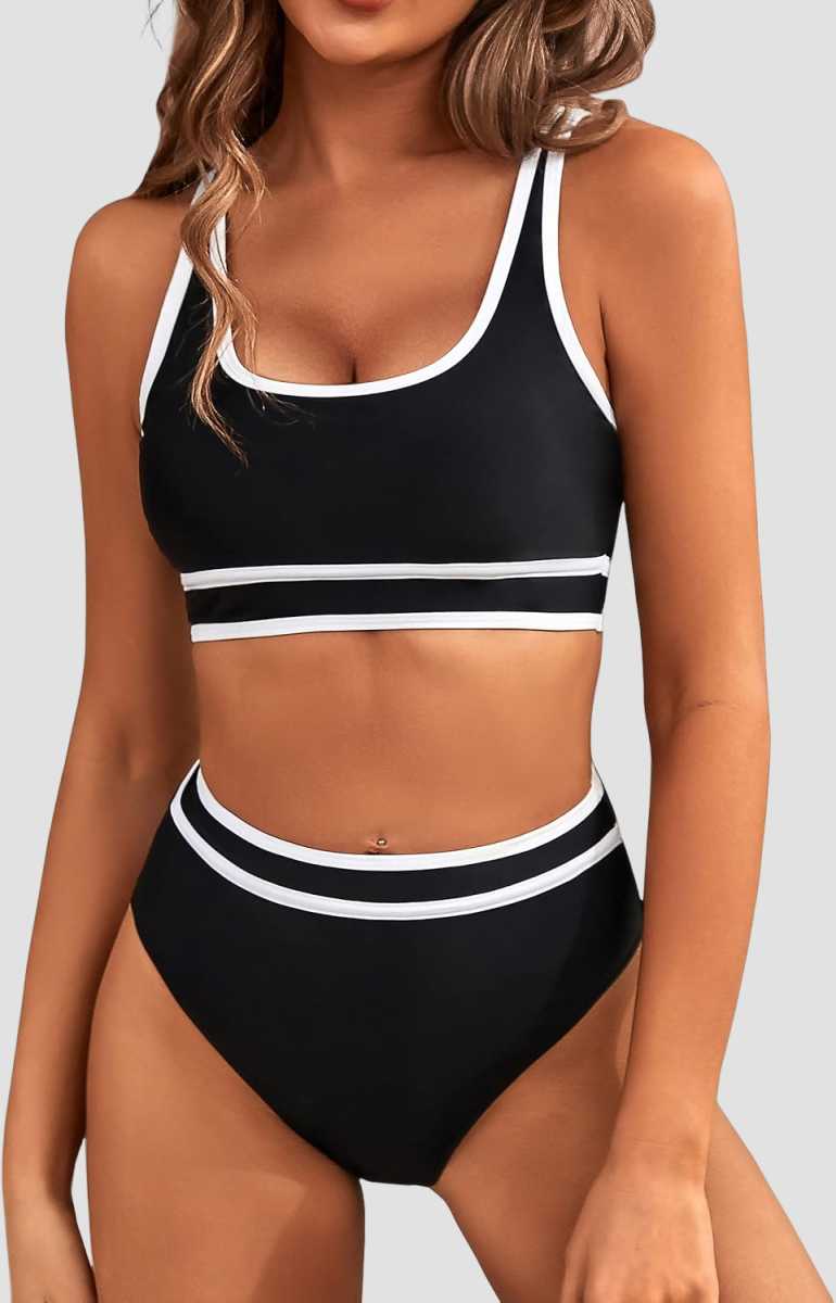 Ocevara Ocevara - Women's High Waisted Bikini Sets Sporty Two Piece Swimsuits Color Block Cheeky High - image 1