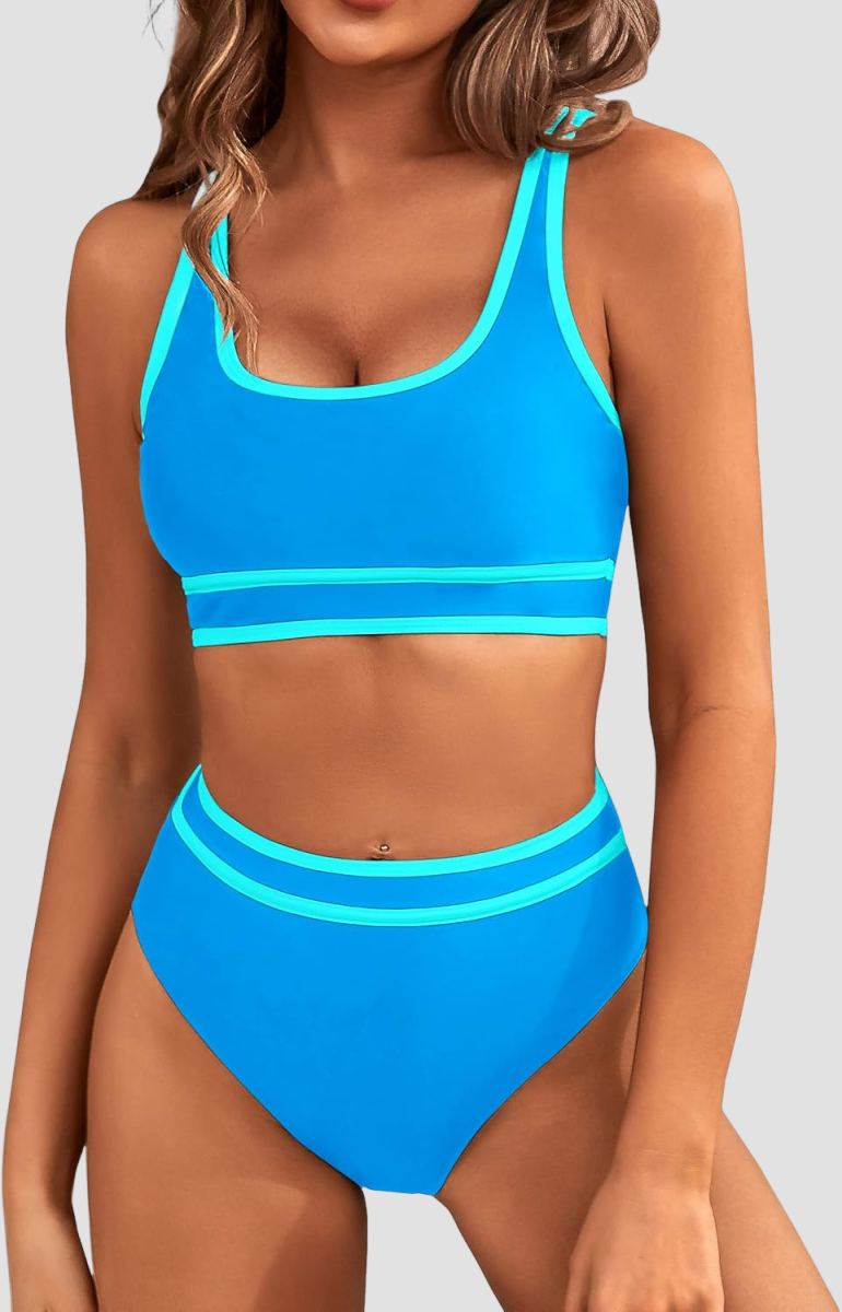 Ocevara Ocevara - Women's High Waisted Bikini Sets Sporty Two Piece Swimsuits Color Block Cheeky High - image 12