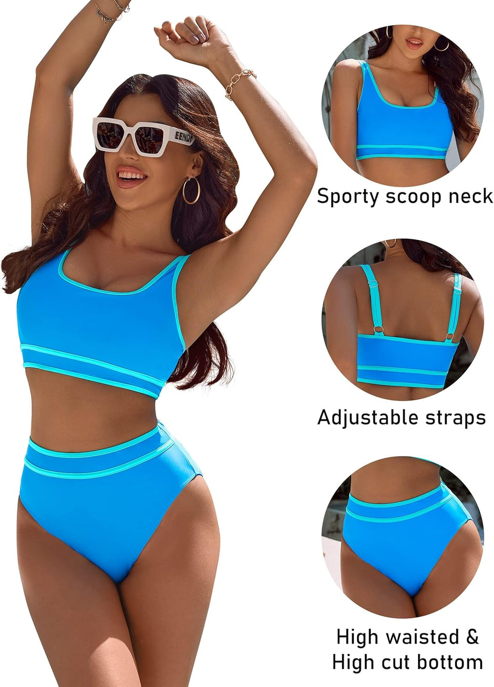 Ocevara Ocevara - Women's High Waisted Bikini Sets Sporty Two Piece Swimsuits Color Block Cheeky High - image 16