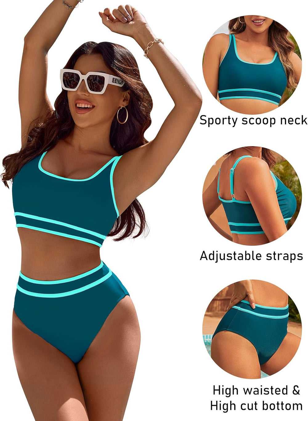 Ocevara Ocevara - Women's High Waisted Bikini Sets Sporty Two Piece Swimsuits Color Block Cheeky High - image 21