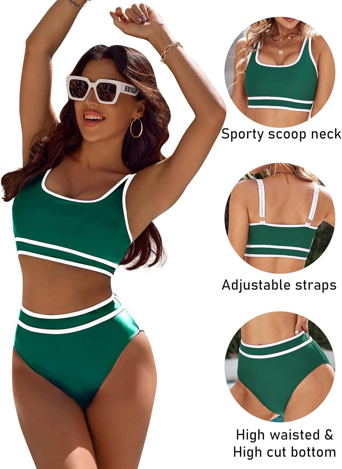Ocevara Ocevara - Women's High Waisted Bikini Sets Sporty Two Piece Swimsuits Color Block Cheeky High - image 26
