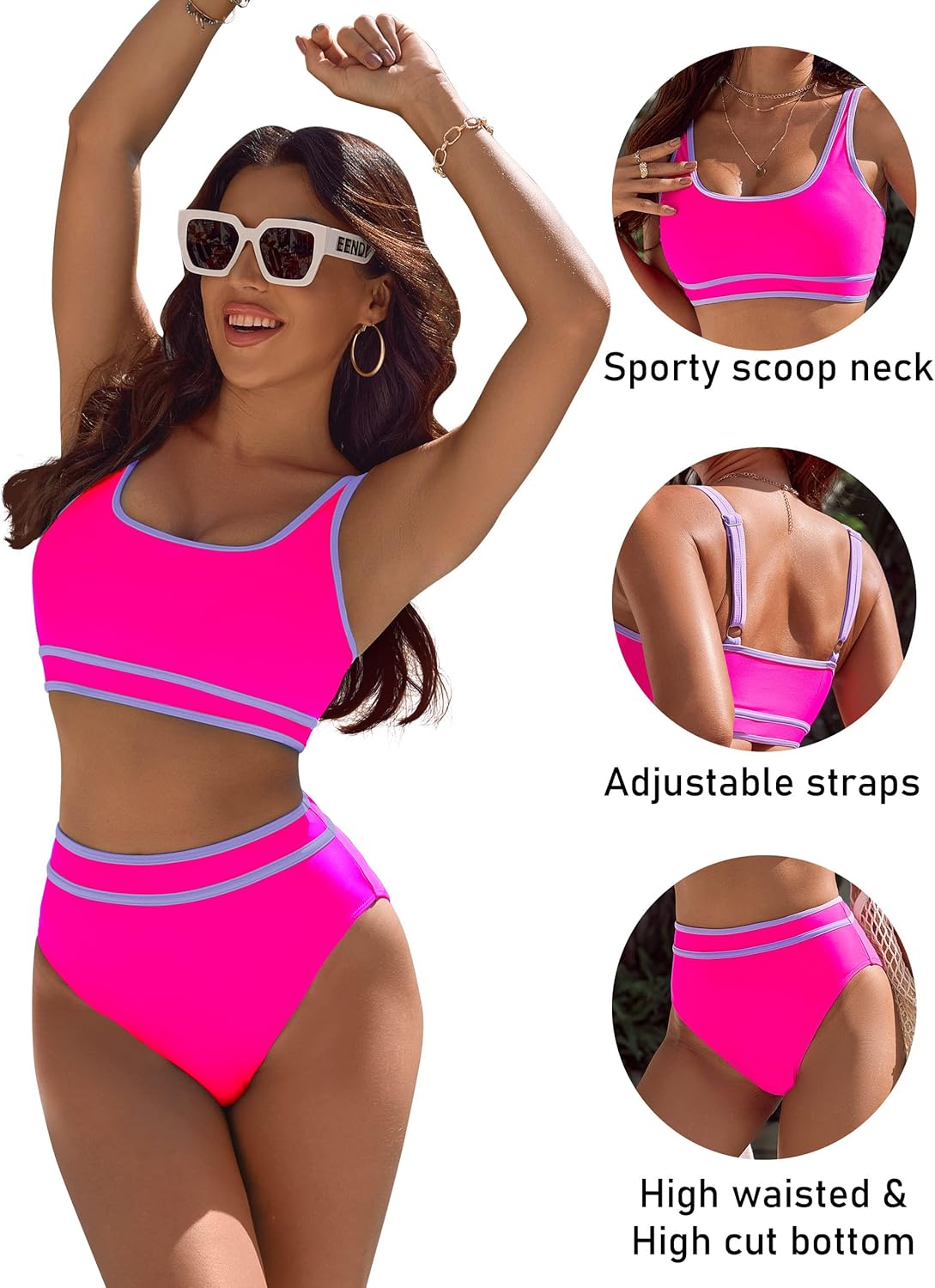 Ocevara Ocevara - Women's High Waisted Bikini Sets Sporty Two Piece Swimsuits Color Block Cheeky High - image 31