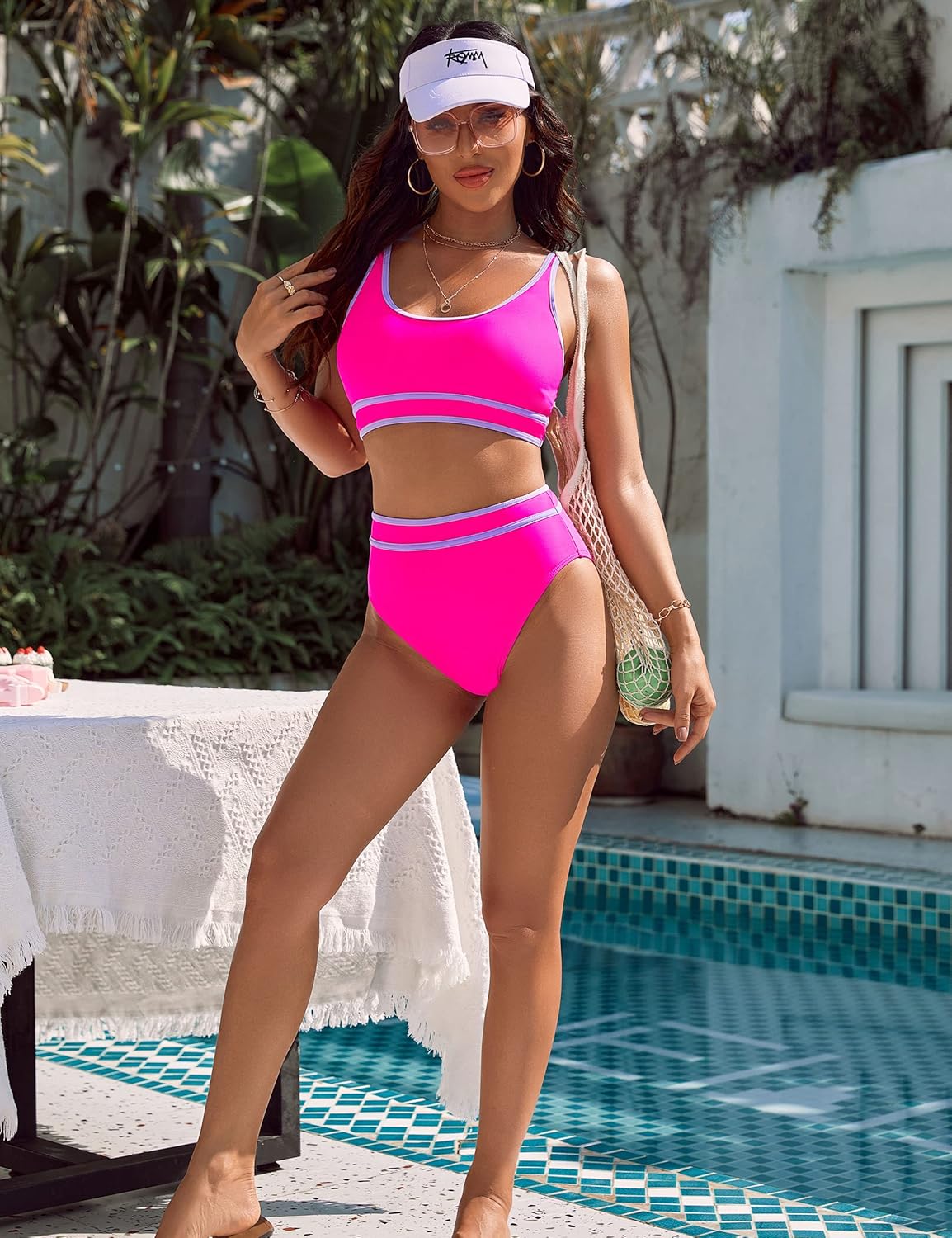 Ocevara Ocevara - Women's High Waisted Bikini Sets Sporty Two Piece Swimsuits Color Block Cheeky High - image 30