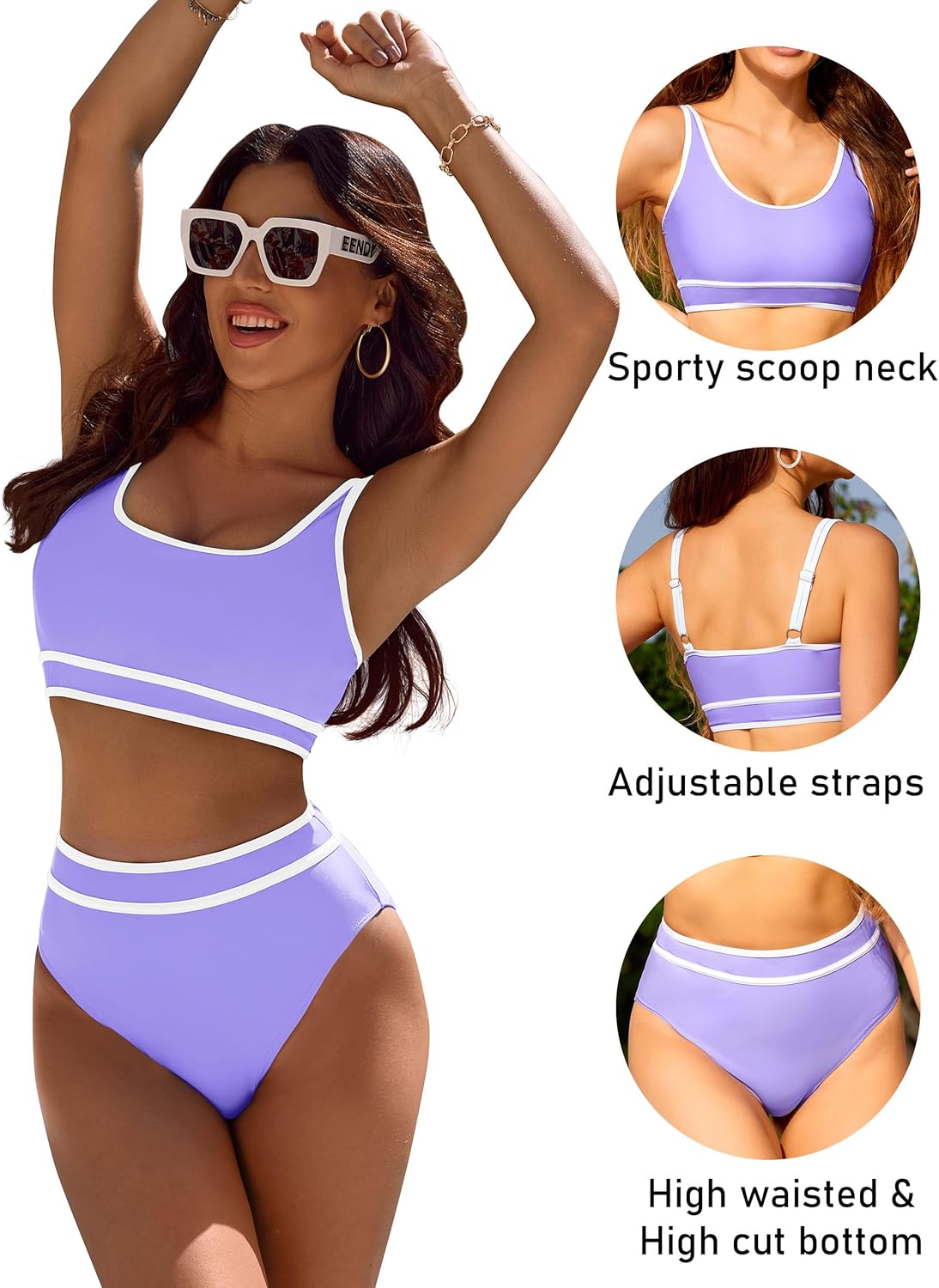 Ocevara Ocevara - Women's High Waisted Bikini Sets Sporty Two Piece Swimsuits Color Block Cheeky High - image 36