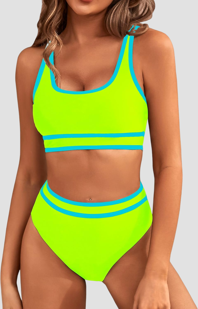 Ocevara Ocevara - Women's High Waisted Bikini Sets Sporty Two Piece Swimsuits Color Block Cheeky High - image 37