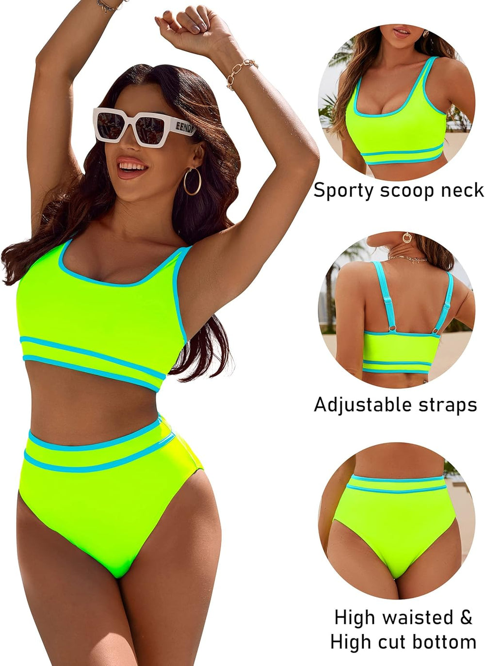 Ocevara Ocevara - Women's High Waisted Bikini Sets Sporty Two Piece Swimsuits Color Block Cheeky High - image 41
