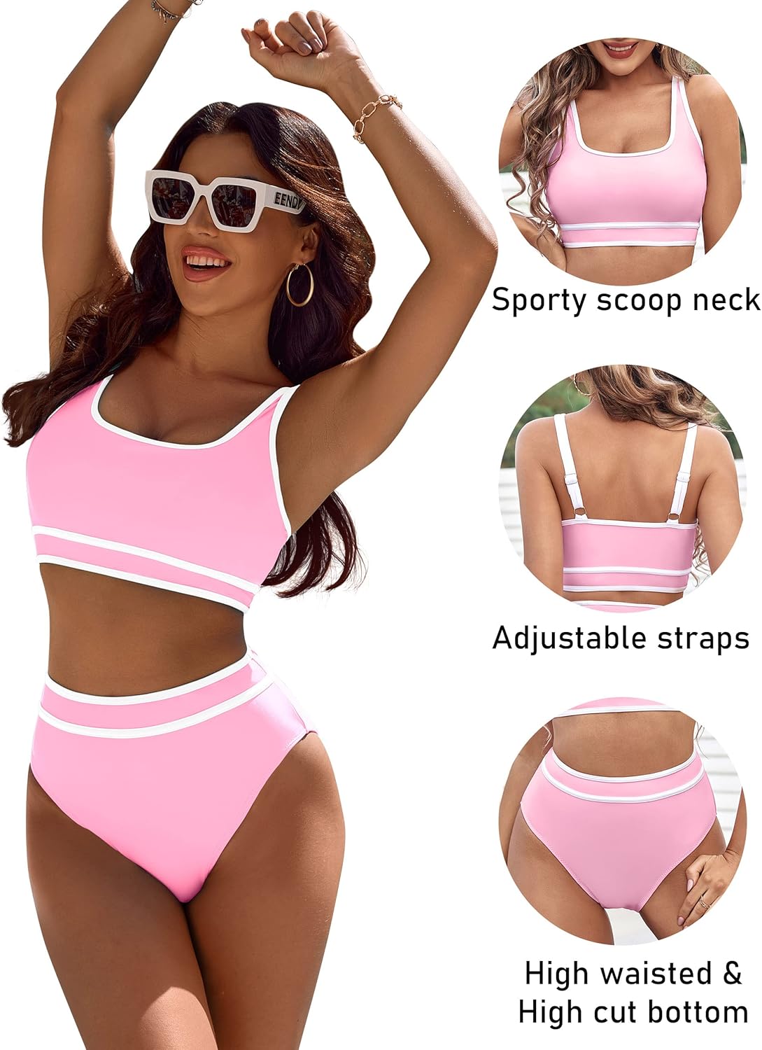 Ocevara Ocevara - Women's High Waisted Bikini Sets Sporty Two Piece Swimsuits Color Block Cheeky High - image 46
