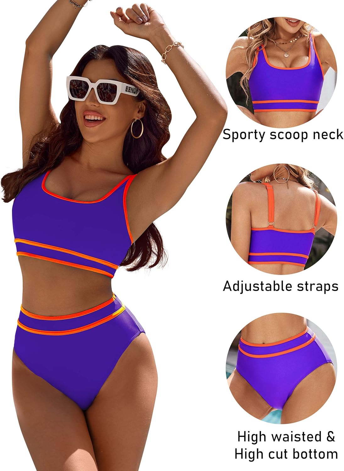 Ocevara Ocevara - Women's High Waisted Bikini Sets Sporty Two Piece Swimsuits Color Block Cheeky High - image 51