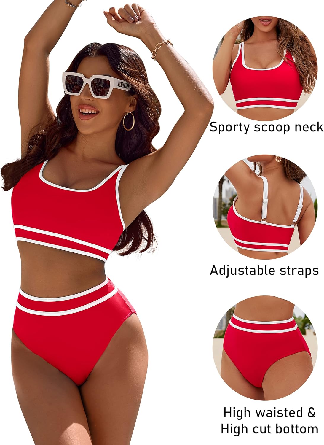 Ocevara Ocevara - Women's High Waisted Bikini Sets Sporty Two Piece Swimsuits Color Block Cheeky High - image 56