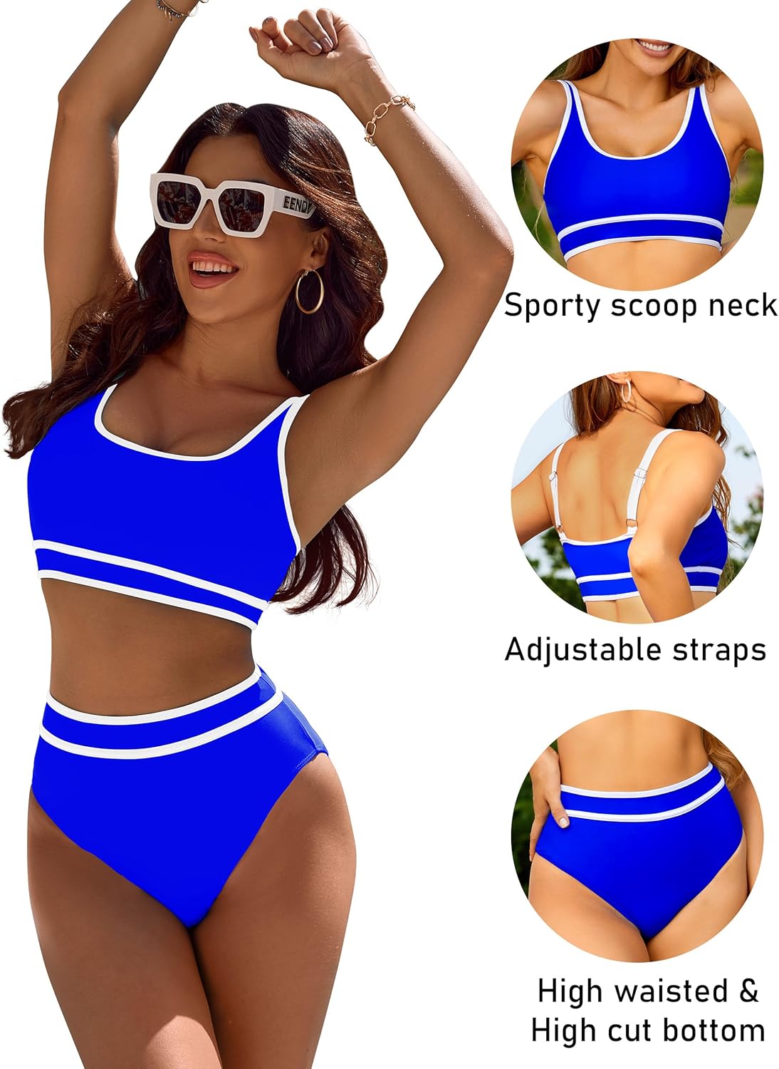Ocevara Ocevara - Women's High Waisted Bikini Sets Sporty Two Piece Swimsuits Color Block Cheeky High - image 61