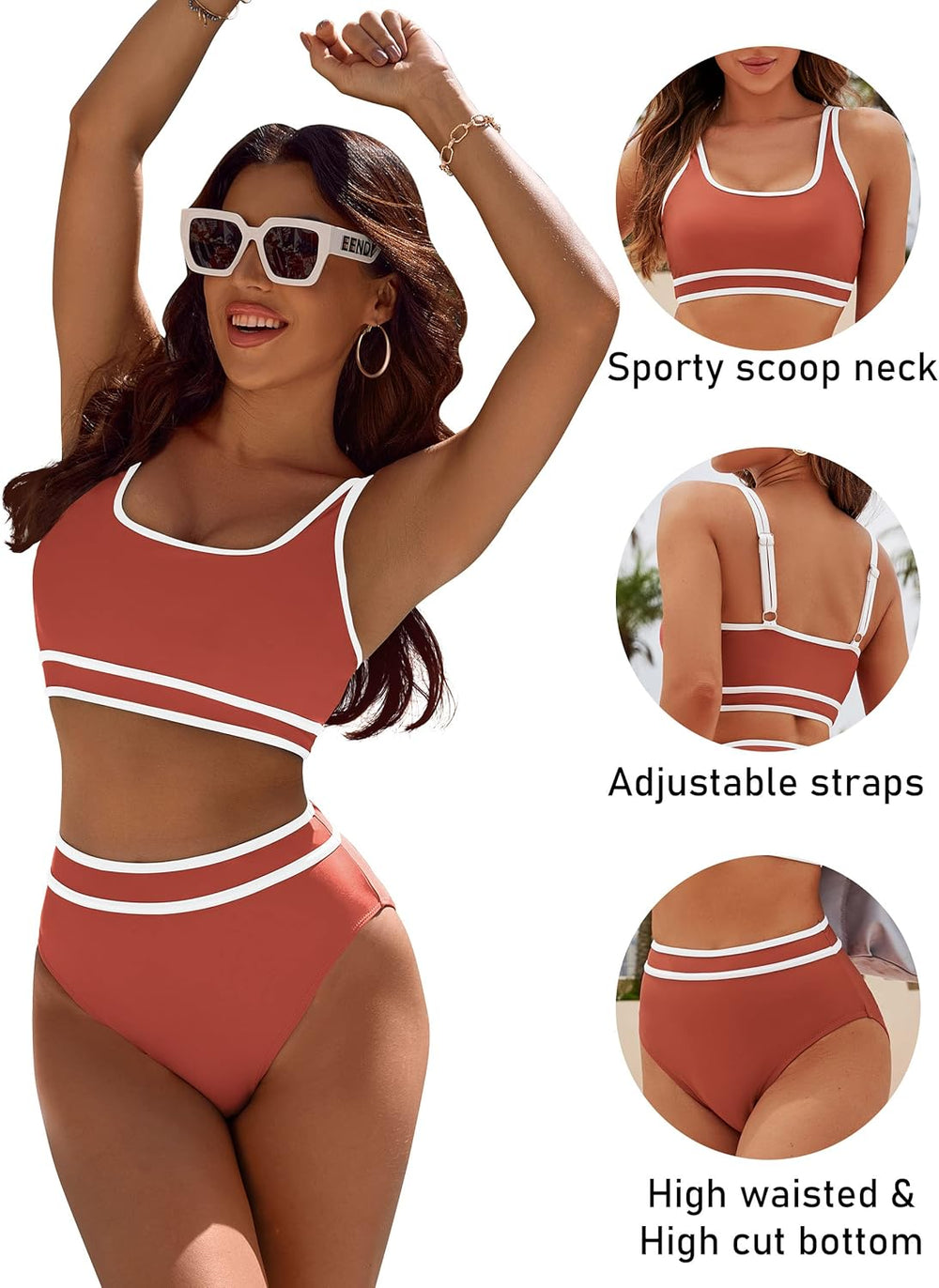 Ocevara Ocevara - Women's High Waisted Bikini Sets Sporty Two Piece Swimsuits Color Block Cheeky High - image 66