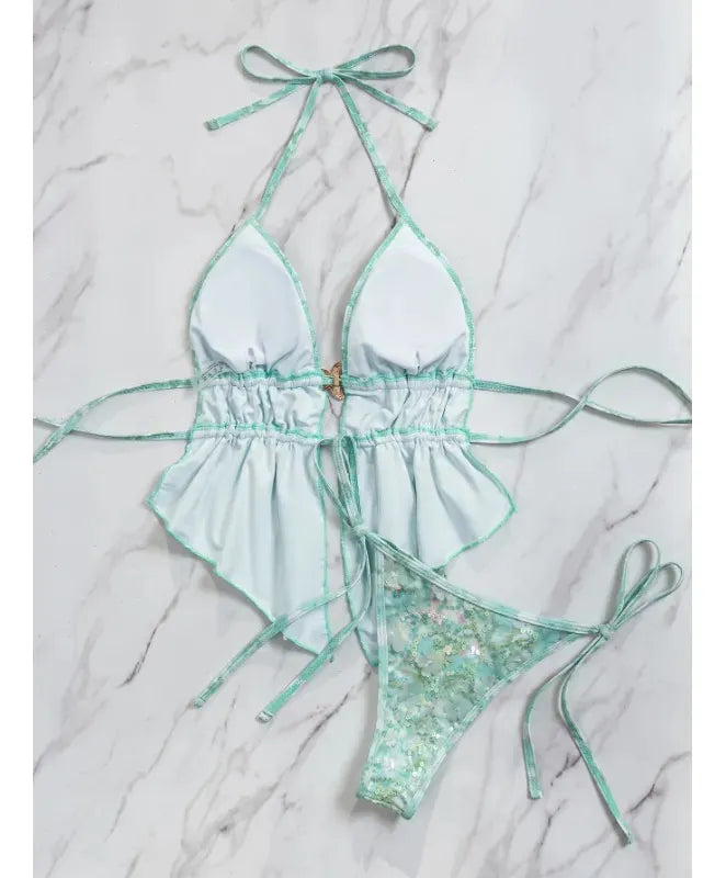 Floral Print Halter Bikini Set