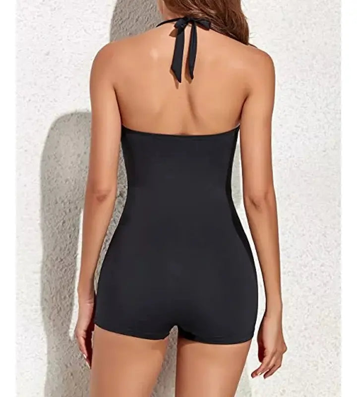 Ruched Halter One-Piece Swim Romper