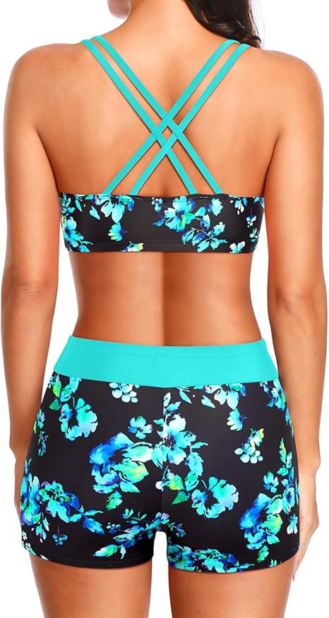 Cross-Back Three-Piece Tankini and Boyshort Set