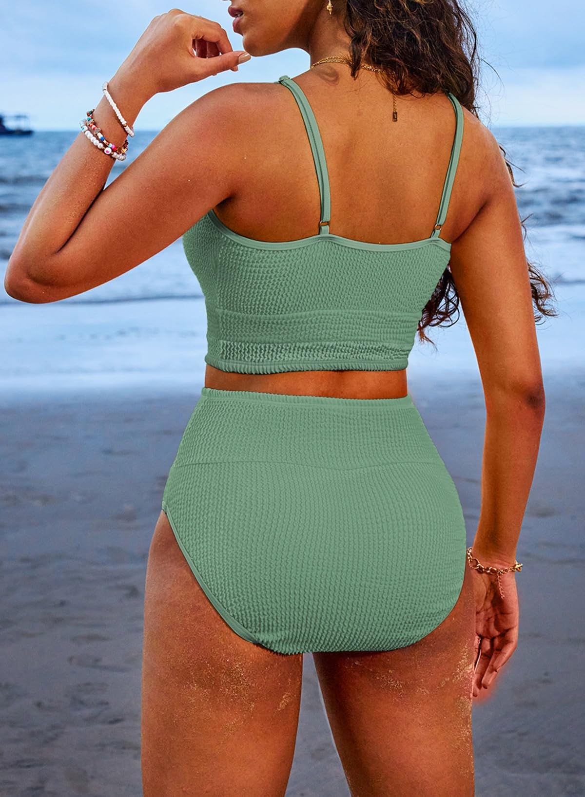 Ocevara Ocevara - Women 2 Piece Bikini Set High Waisted Color Block Swimsuit Beach Scrunch Ribbed - image 26