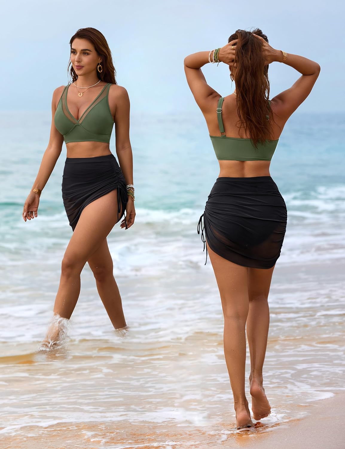 Ocevara Ocevara - Women's Swim Skirt High Waisted Bikini Sets Tummy Control Swimsuits Mesh Sarong - image 56