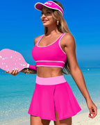 Ocevara - High Waisted Bikini Sets Tummy Control Swim Skirt Two Piece Swim Suit Tummy Control Color Block Bathing Suit