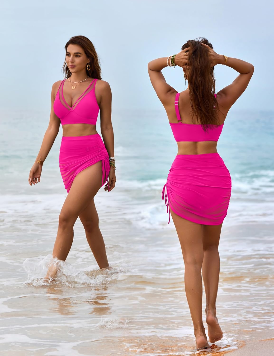 Ocevara Ocevara - Women's Swim Skirt High Waisted Bikini Sets Tummy Control Swimsuits Mesh Sarong - image 16