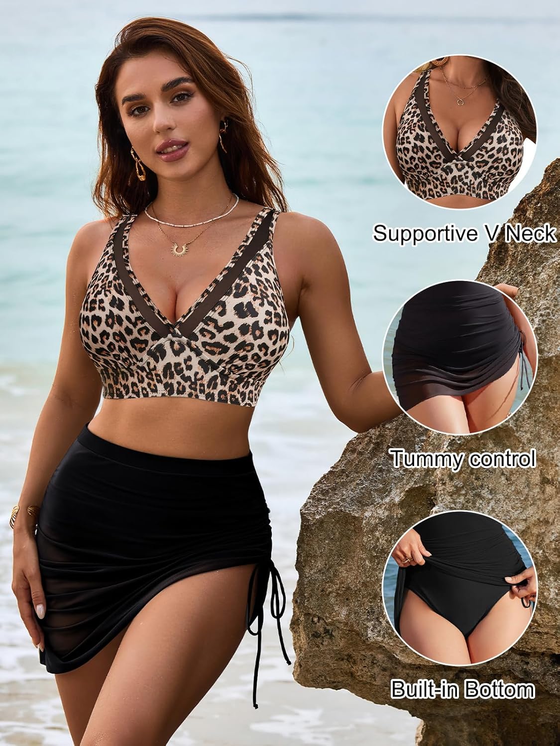 Ocevara Ocevara - Women's Swim Skirt High Waisted Bikini Sets Tummy Control Swimsuits Mesh Sarong - image 43