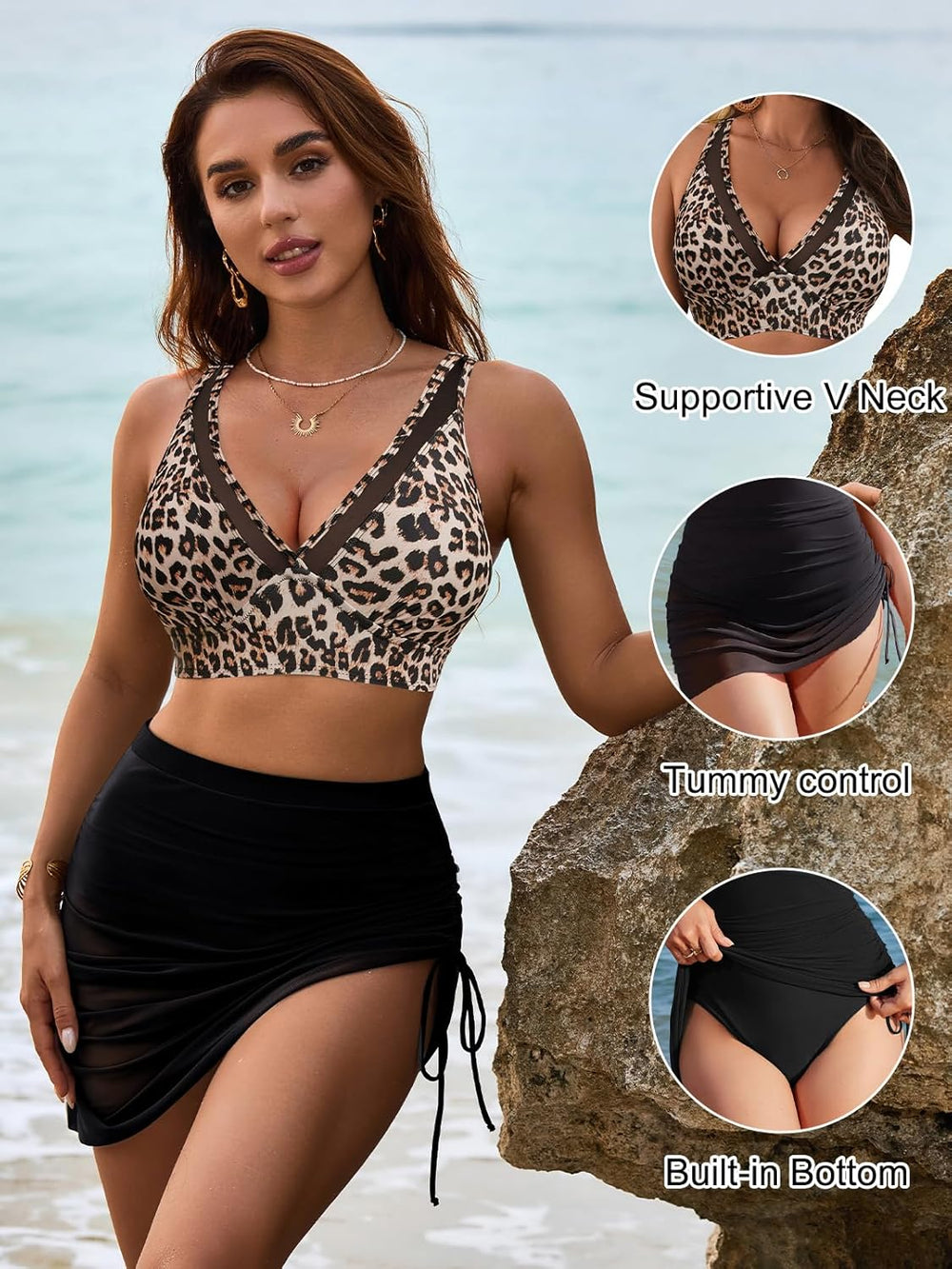 Ocevara Ocevara - Women's Swim Skirt High Waisted Bikini Sets Tummy Control Swimsuits Mesh Sarong - image 43